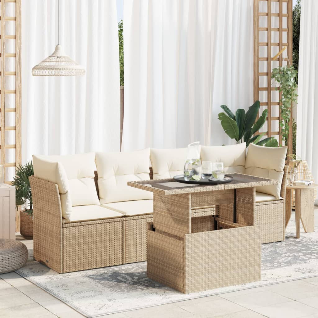 Set Mobilier De Grădină Cu Perne, 5 Piese, , Poliratan