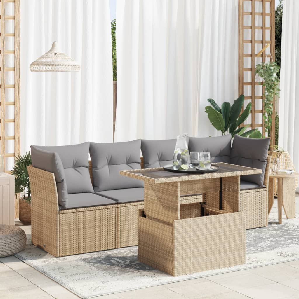 Set Mobilier De Grădină Cu Perne, 5 Piese, , Poliratan