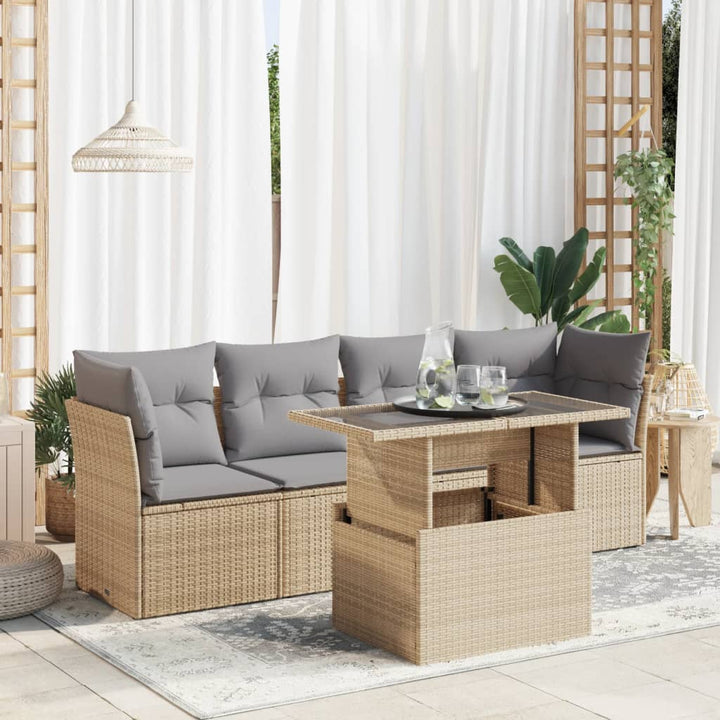 Set Mobilier De Grădină Cu Perne, 5 Piese, , Poliratan
