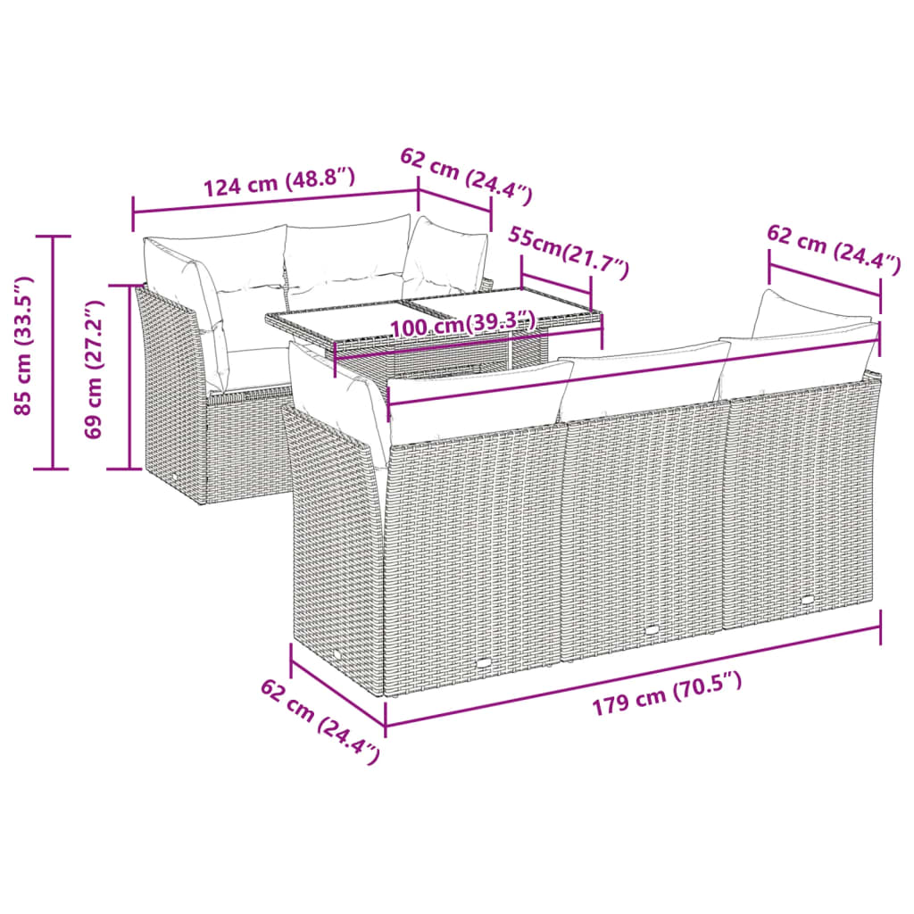 Set Mobilier De Grădină Cu Perne, 6 Piese, , Poliratan