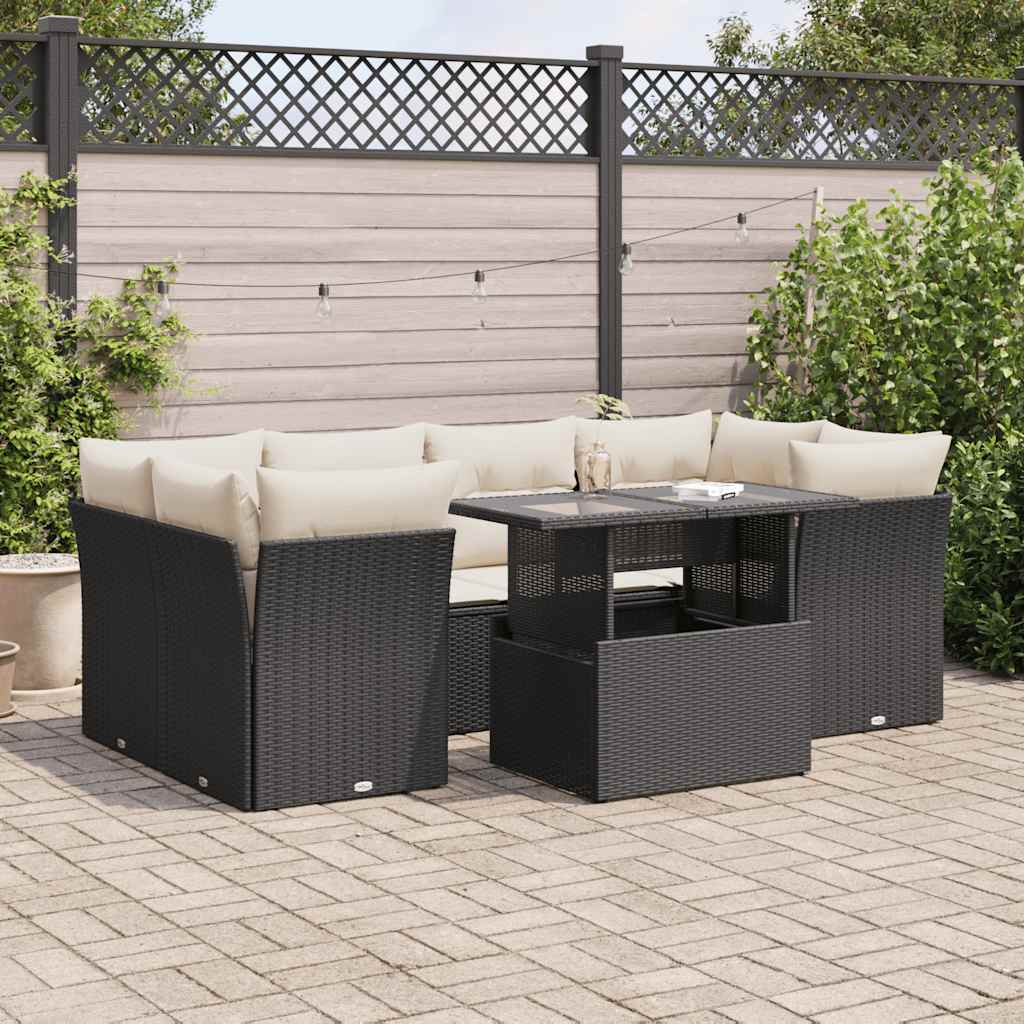 Set Canapele De Grădină Cu Perne, 7 Piese, , Poliratan
