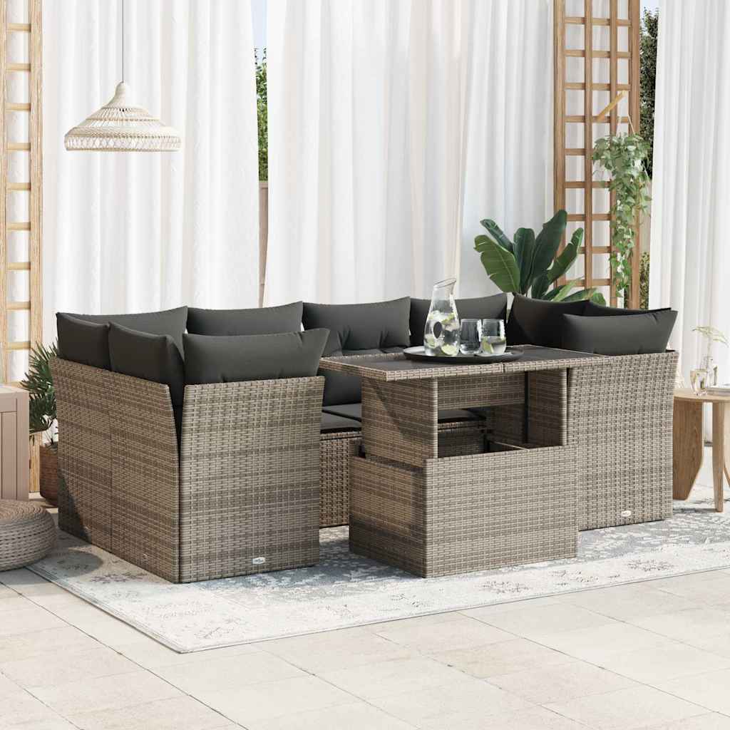 Set Canapele De Grădină Cu Perne, 7 Piese, , Poliratan
