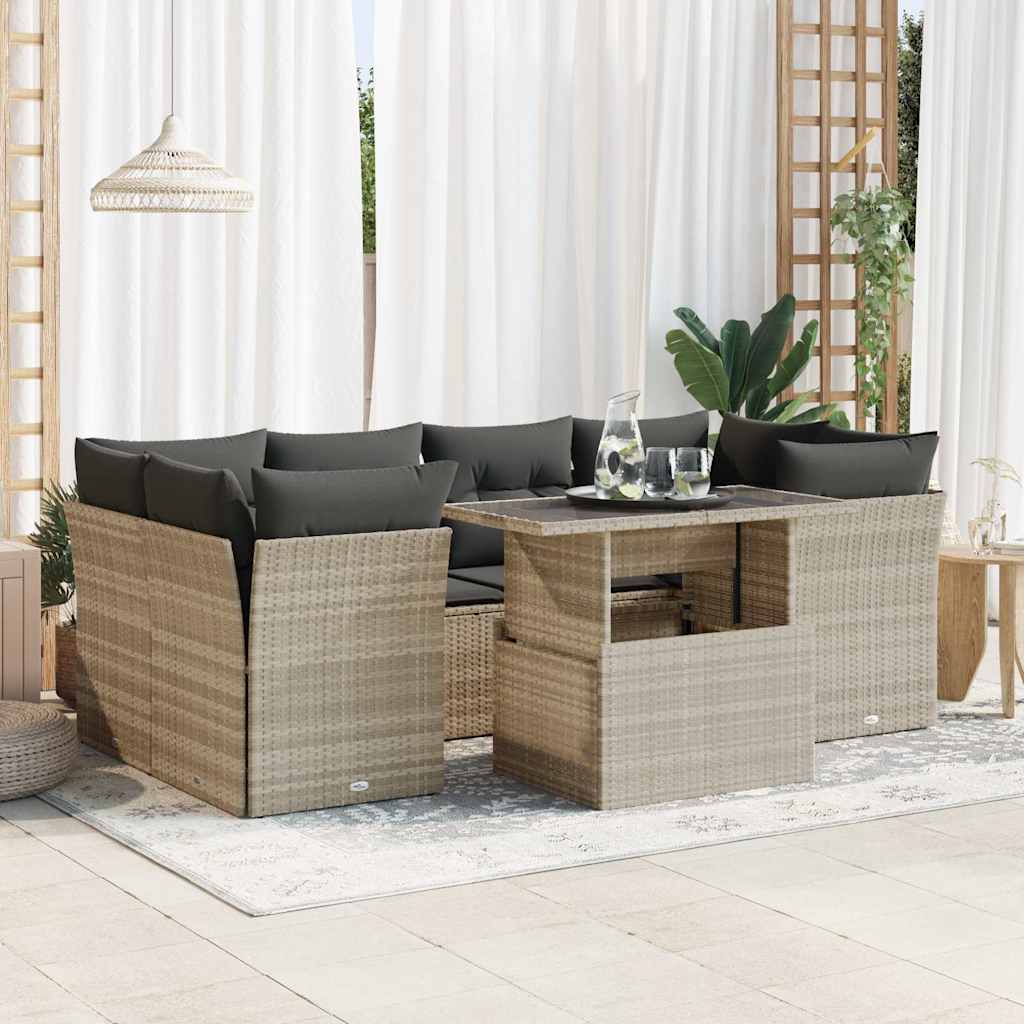 Set Canapele De Grădină Cu Perne, 7 Piese, , Poliratan