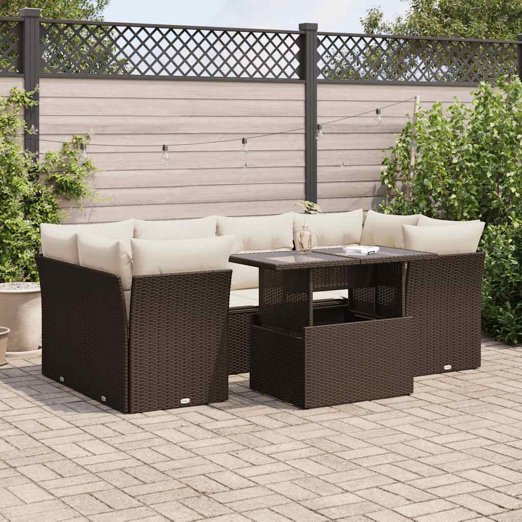 Set Canapele De Grădină Cu Perne, 7 Piese, , Poliratan