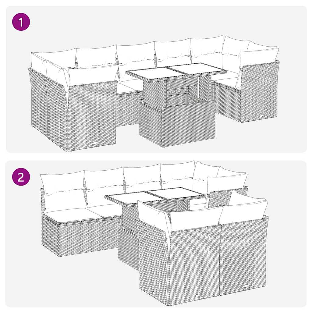 Set Mobilier De Grădină Cu Perne, 8 Piese, , Poliratan