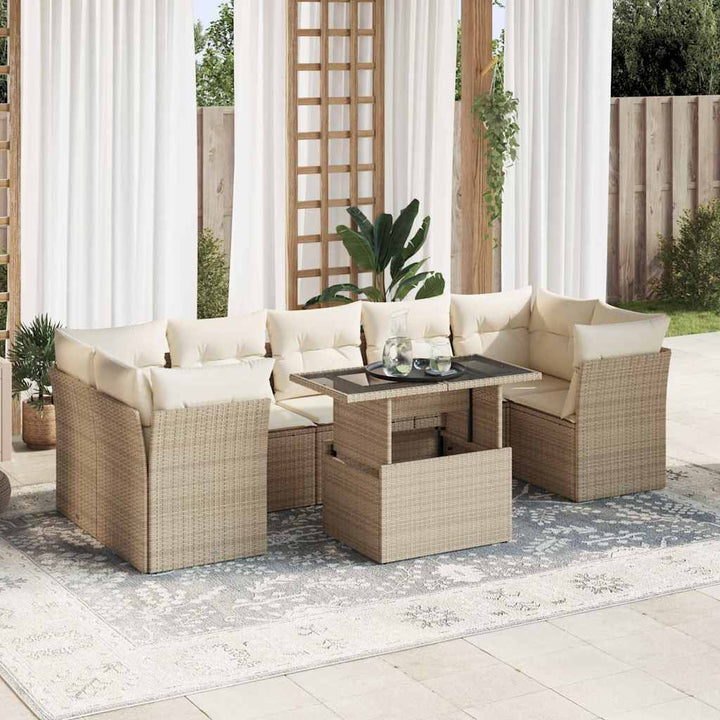 Set Mobilier De Grădină Cu Perne, 8 Piese, , Poliratan