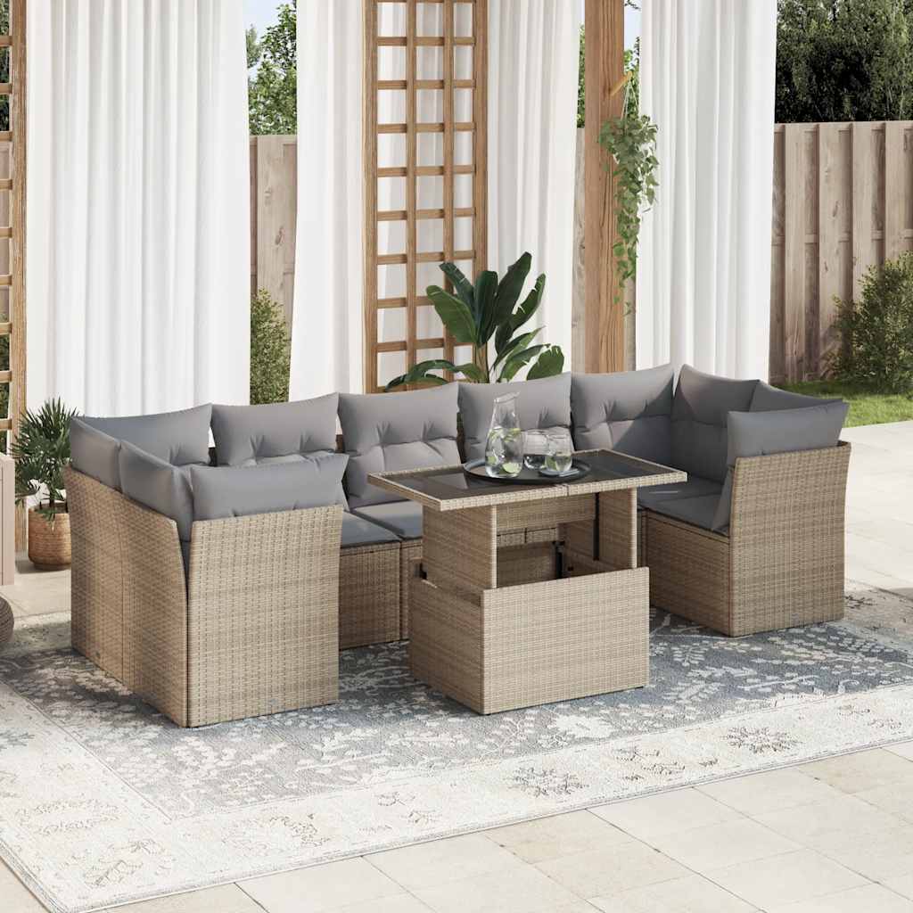 Set Mobilier De Grădină Cu Perne, 8 Piese, , Poliratan