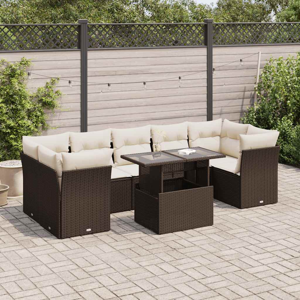 Set Mobilier De Grădină Cu Perne, 8 Piese, , Poliratan