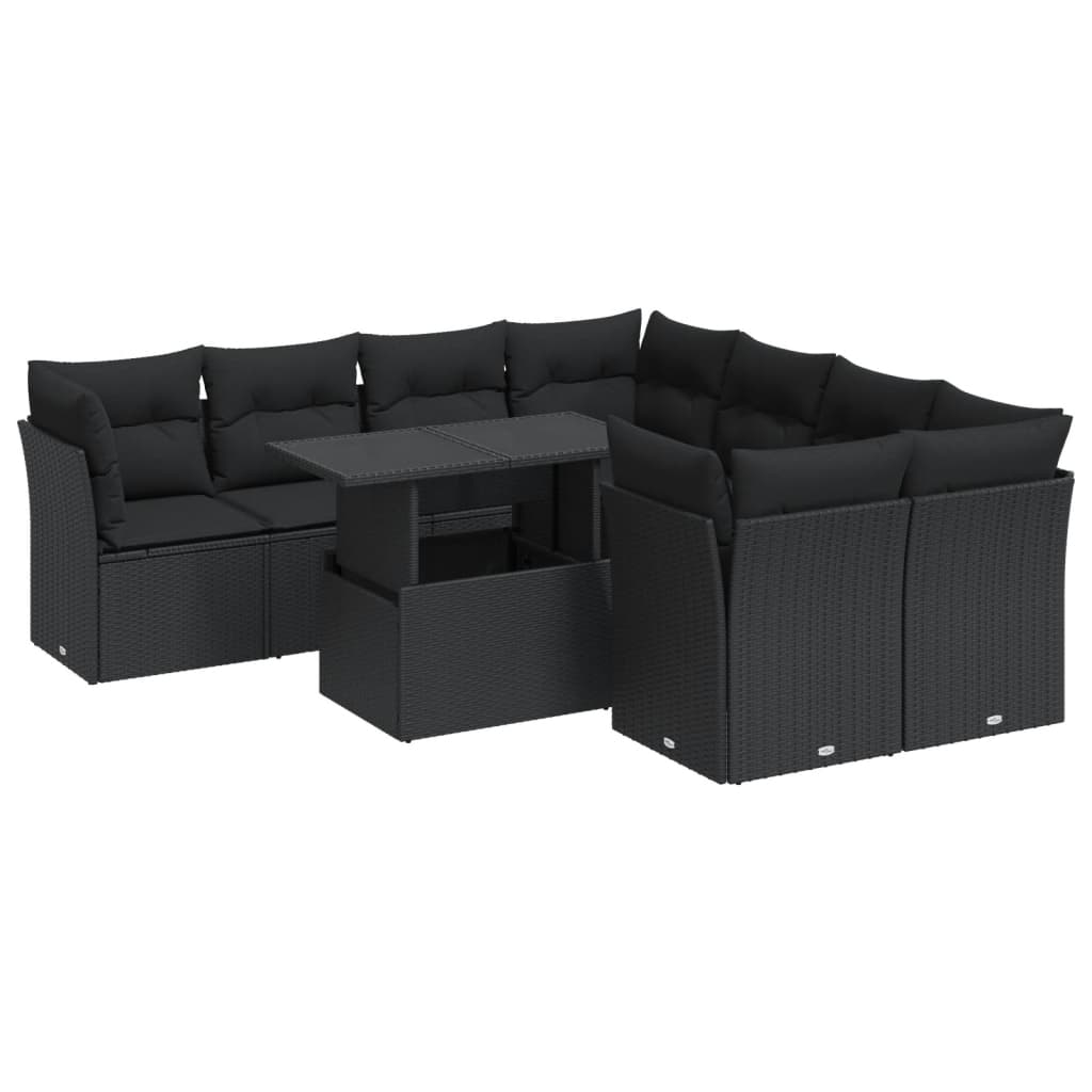 Set Mobilier De Grădină Cu Perne, 9 Piese, , Poliratan