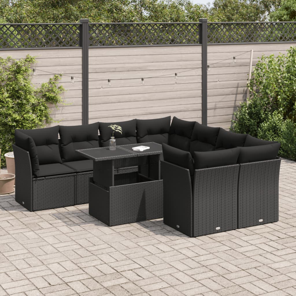 Set Mobilier De Grădină Cu Perne, 9 Piese, , Poliratan