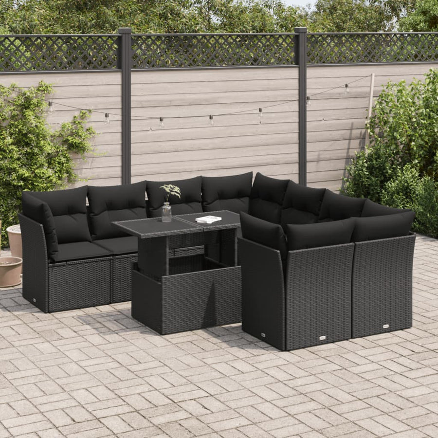 Set Mobilier De Grădină Cu Perne, 9 Piese, , Poliratan