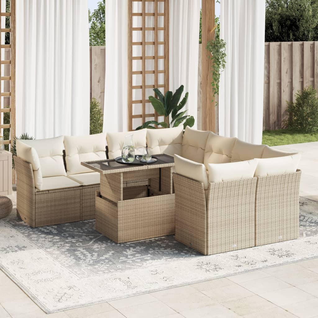 Set Mobilier De Grădină Cu Perne, 9 Piese, , Poliratan