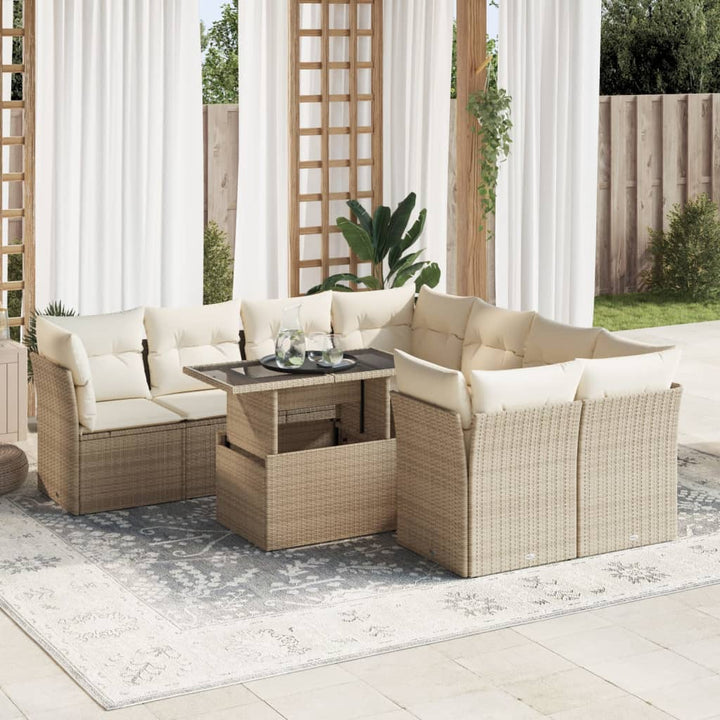 Set Mobilier De Grădină Cu Perne, 9 Piese, , Poliratan