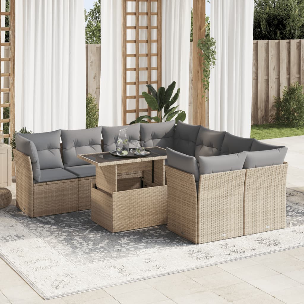 Set Mobilier De Grădină Cu Perne, 9 Piese, , Poliratan