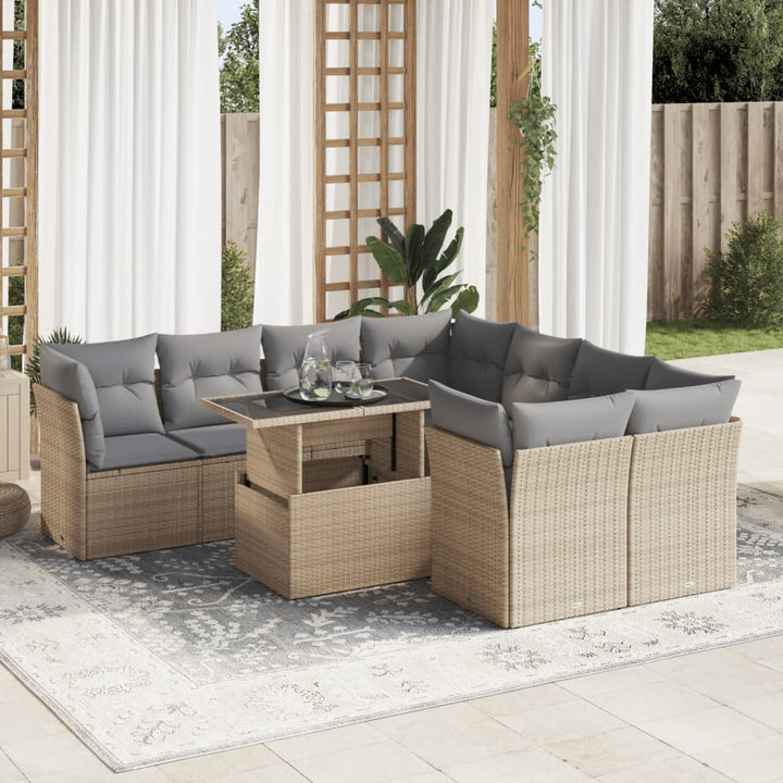 Set Mobilier De Grădină Cu Perne, 9 Piese, , Poliratan
