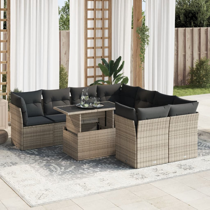 Set Mobilier De Grădină Cu Perne, 9 Piese, , Poliratan