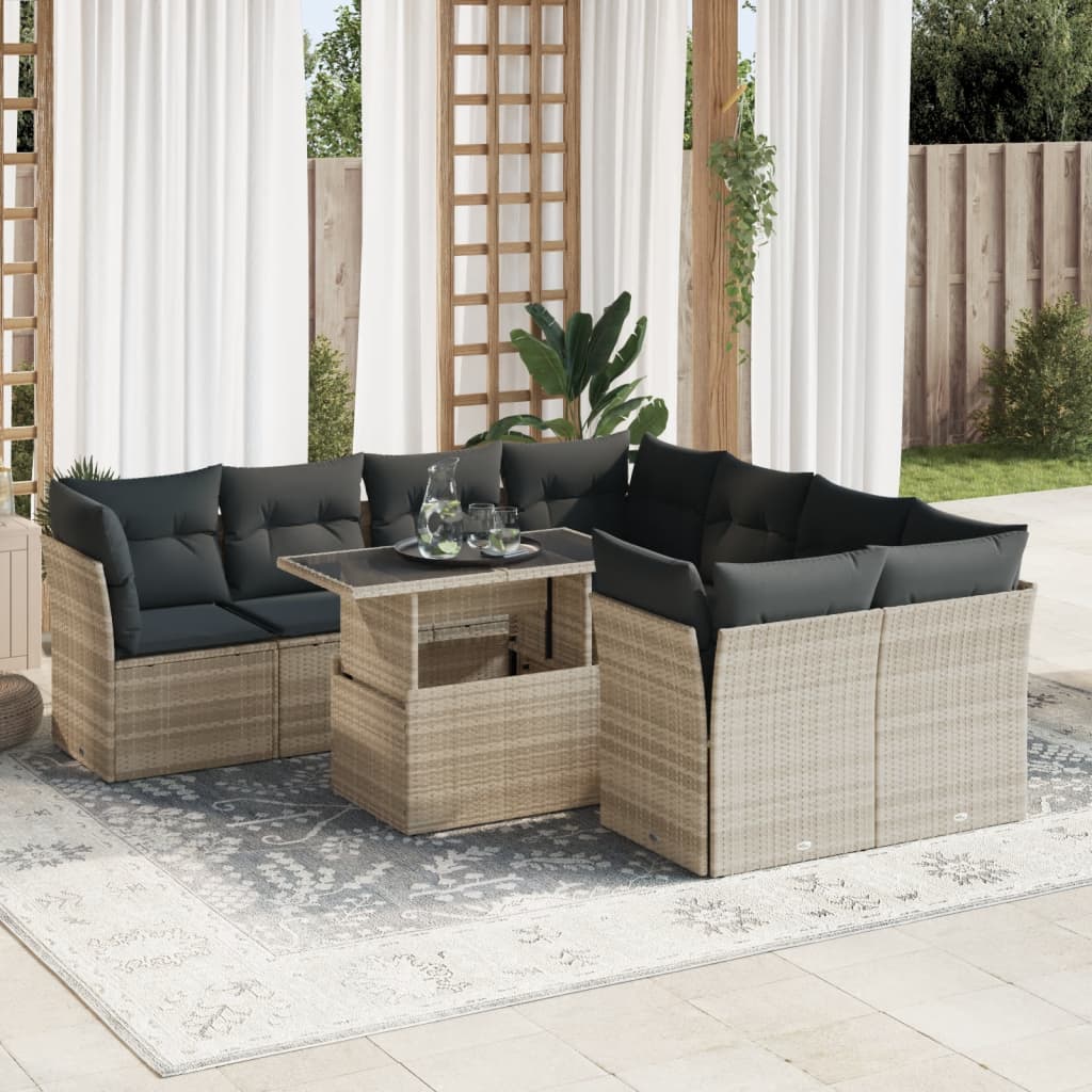 Set Mobilier De Grădină Cu Perne, 9 Piese, , Poliratan