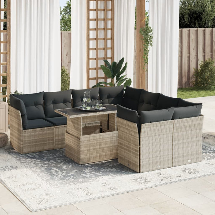 Set Mobilier De Grădină Cu Perne, 9 Piese, , Poliratan