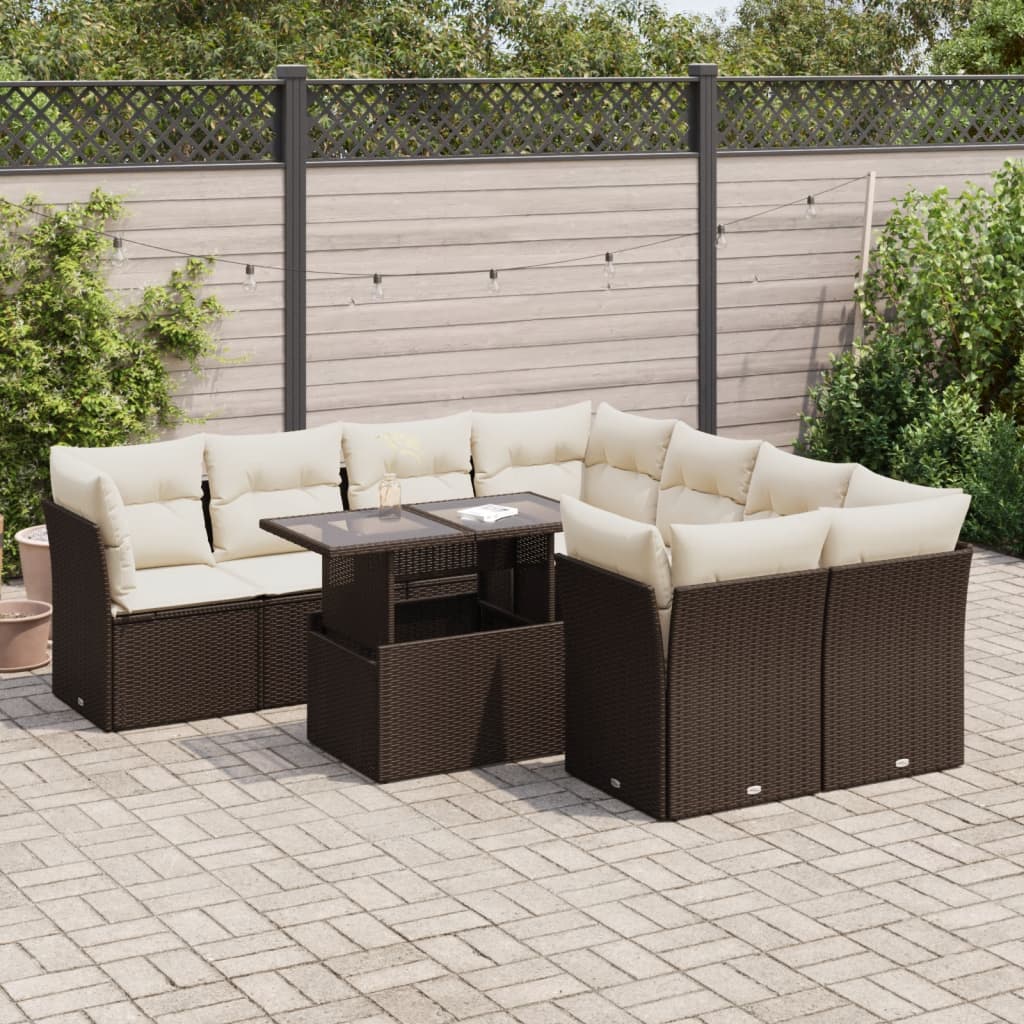 Set Mobilier De Grădină Cu Perne, 9 Piese, , Poliratan