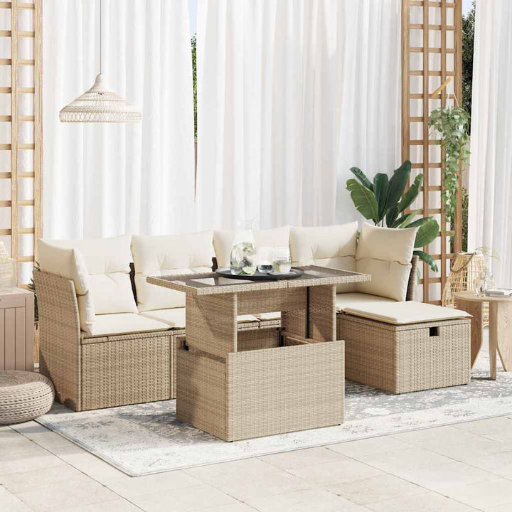 Set Mobilier Grădină Cu Perne, 6 Piese, , Poliratan