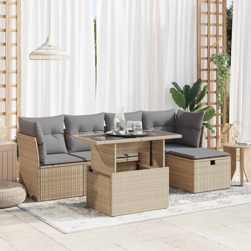 Set Mobilier Grădină Cu Perne, 6 Piese, , Poliratan