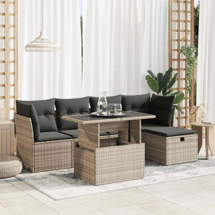Set Mobilier De Grădină Cu Perne, 6 Piese, , Poliratan