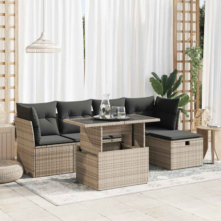 Set Mobilier Grădină Cu Perne, 6 Piese, , Poliratan