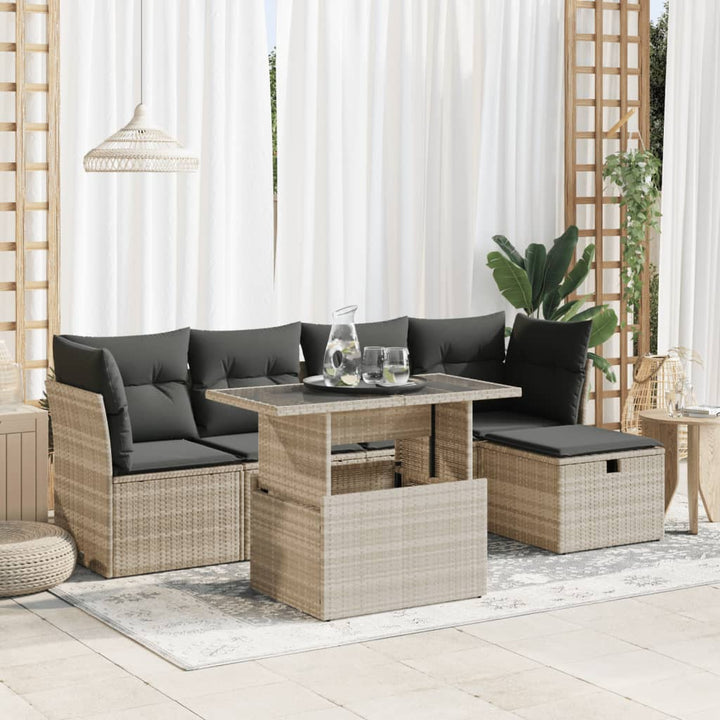 Set Mobilier Grădină Cu Perne, 6 Piese, , Poliratan
