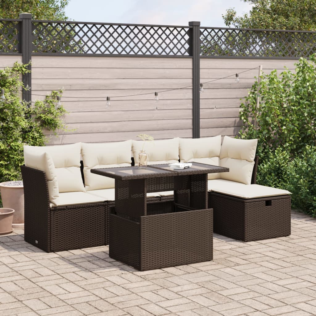 Set Mobilier De Grădină Cu Perne, 6 Piese, , Poliratan