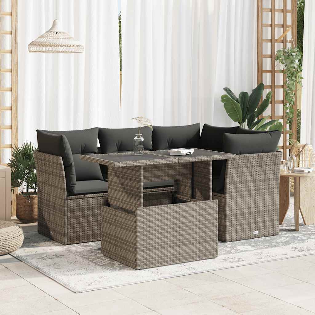Set Mobilier De Grădină Cu Perne, 5 Piese, , Poliratan