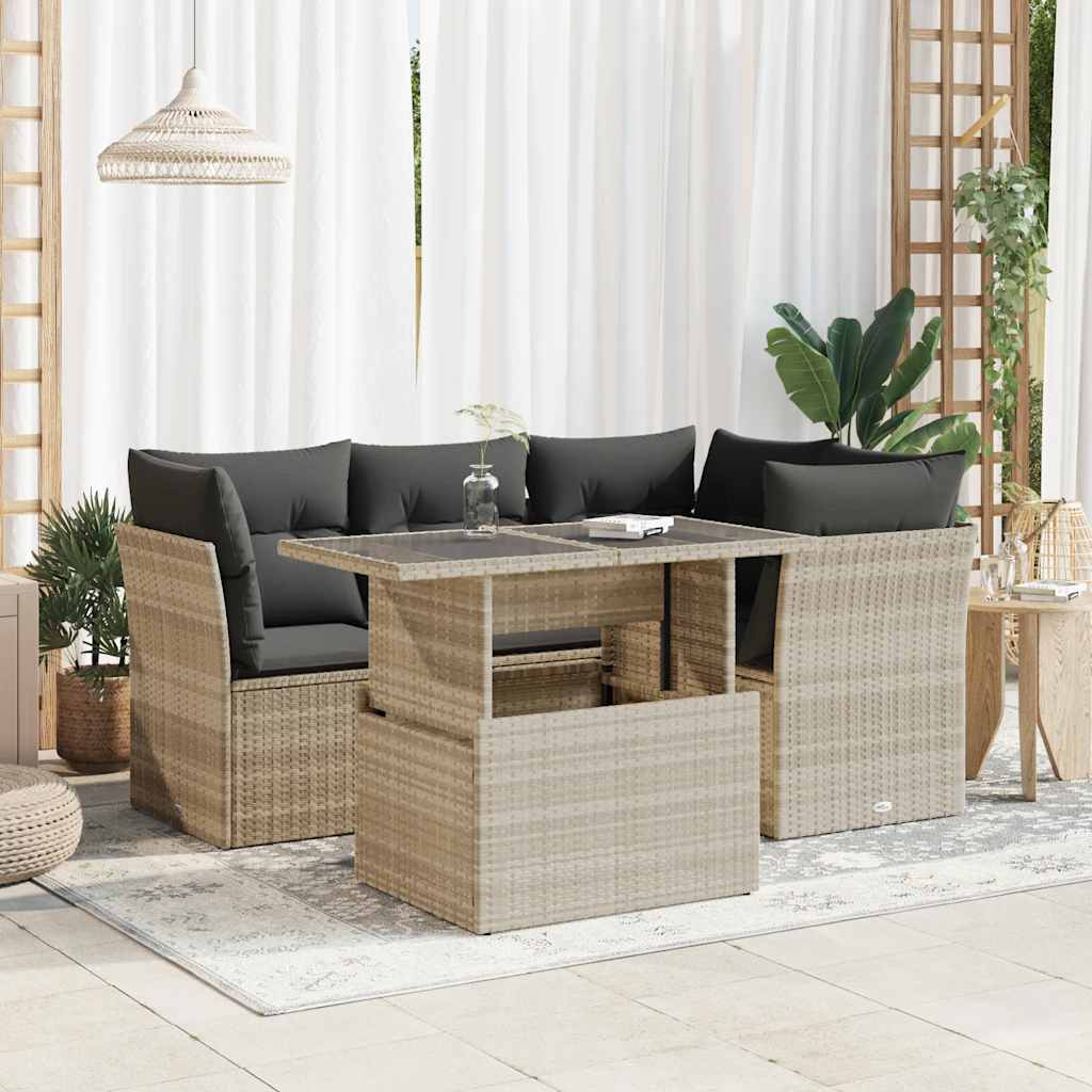 Set Mobilier De Grădină Cu Perne, 5 Piese, , Poliratan