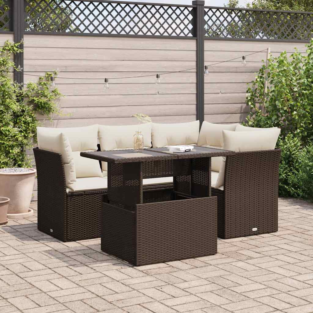 Set Mobilier De Grădină Cu Perne, 5 Piese, , Poliratan