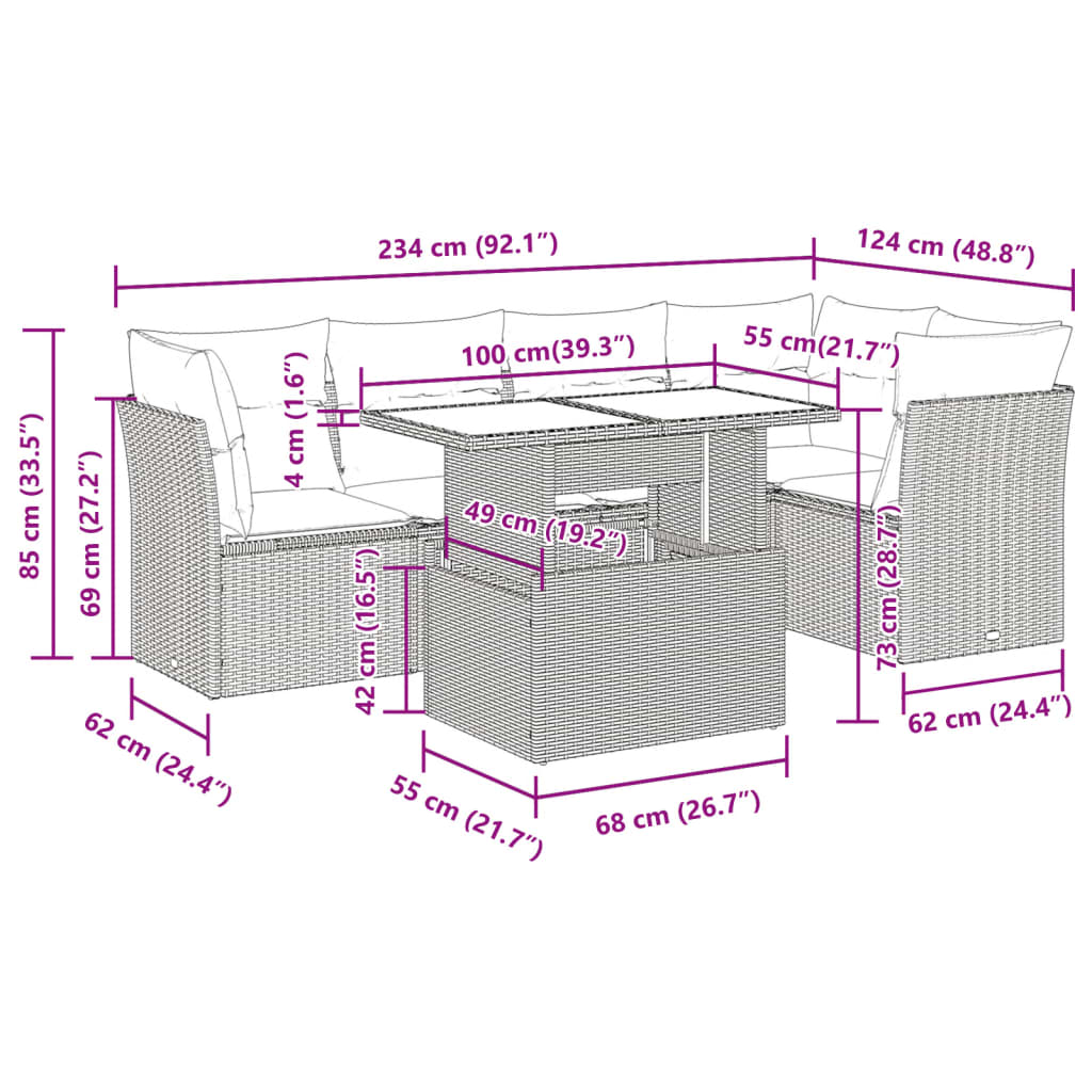 Set Mobilier De Grădină Cu Perne, 6 Piese, , Poliratan