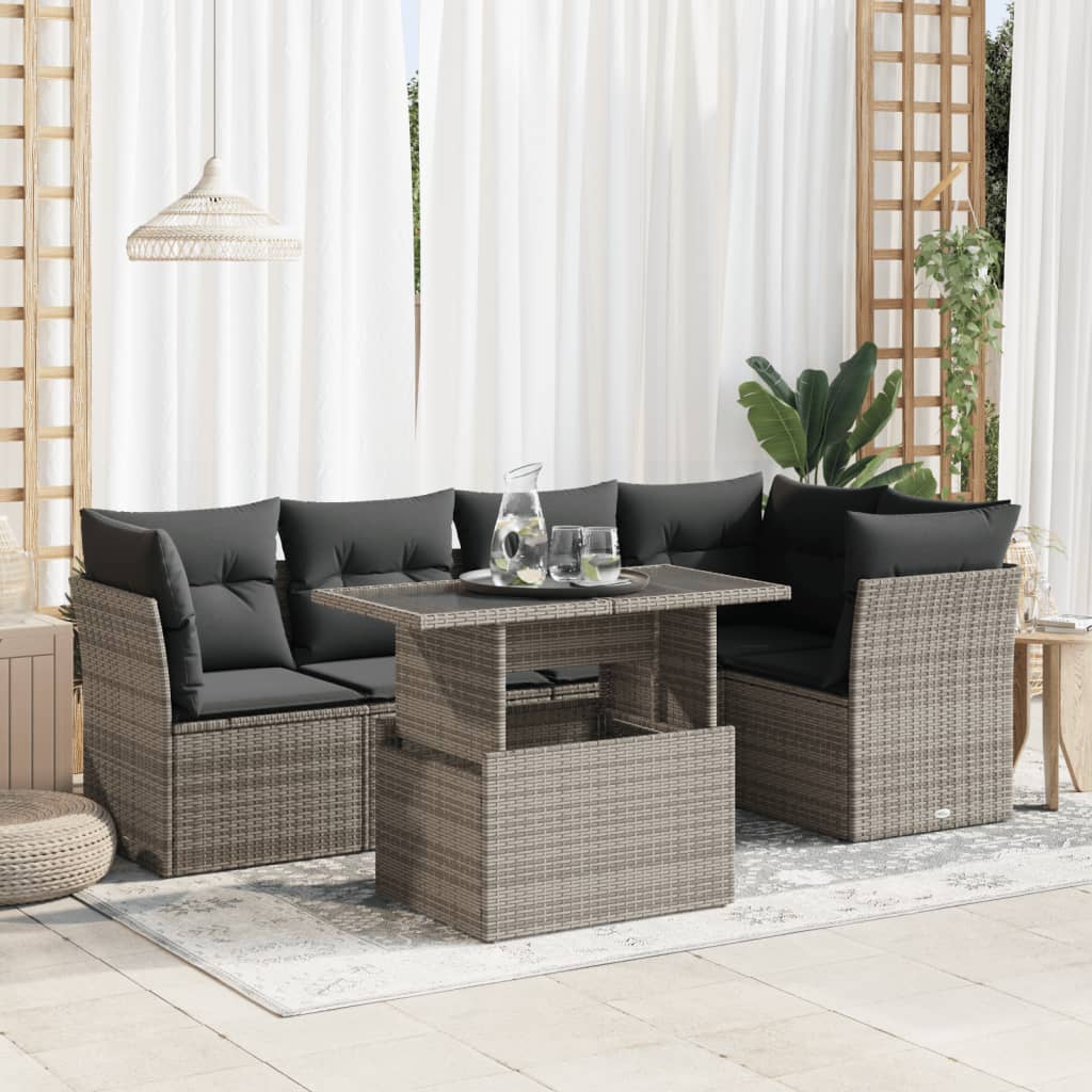 Set Mobilier De Grădină Cu Perne, 6 Piese, , Poliratan