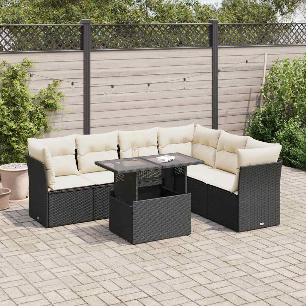 Set Canapele De Grădină Cu Perne, 7 Piese, , Poliratan