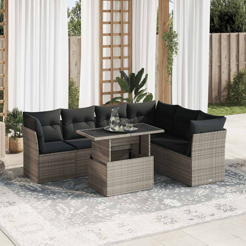 Set Canapele De Grădină Cu Perne, 7 Piese, , Poliratan