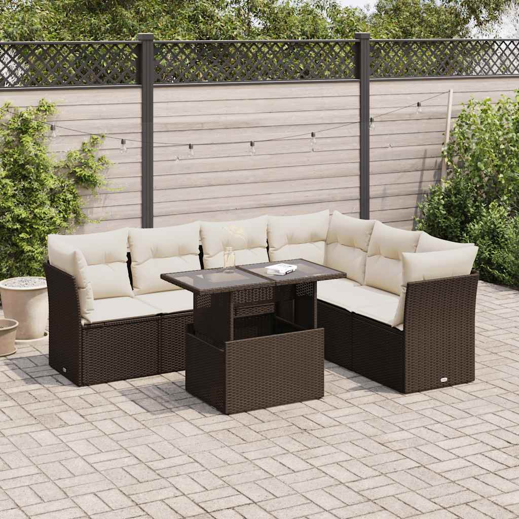Set Canapele De Grădină Cu Perne, 7 Piese, , Poliratan