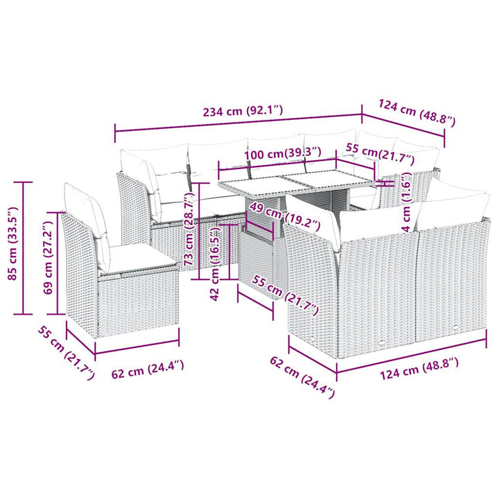 Set Mobilier De Grădină Cu Perne, 9 Piese, , Poliratan
