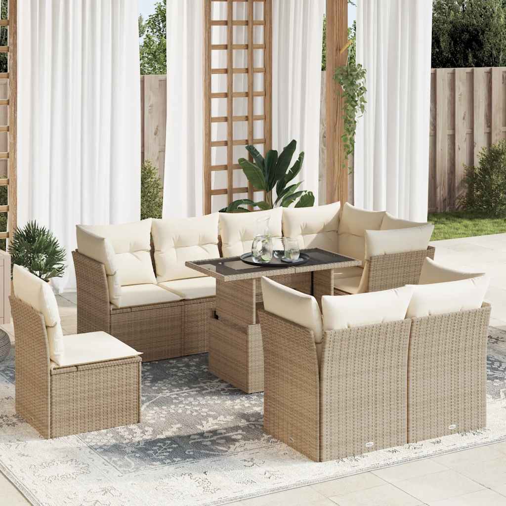 Set Canapele De Grădină, 9 Piese, Cu Perne, , Poliratan