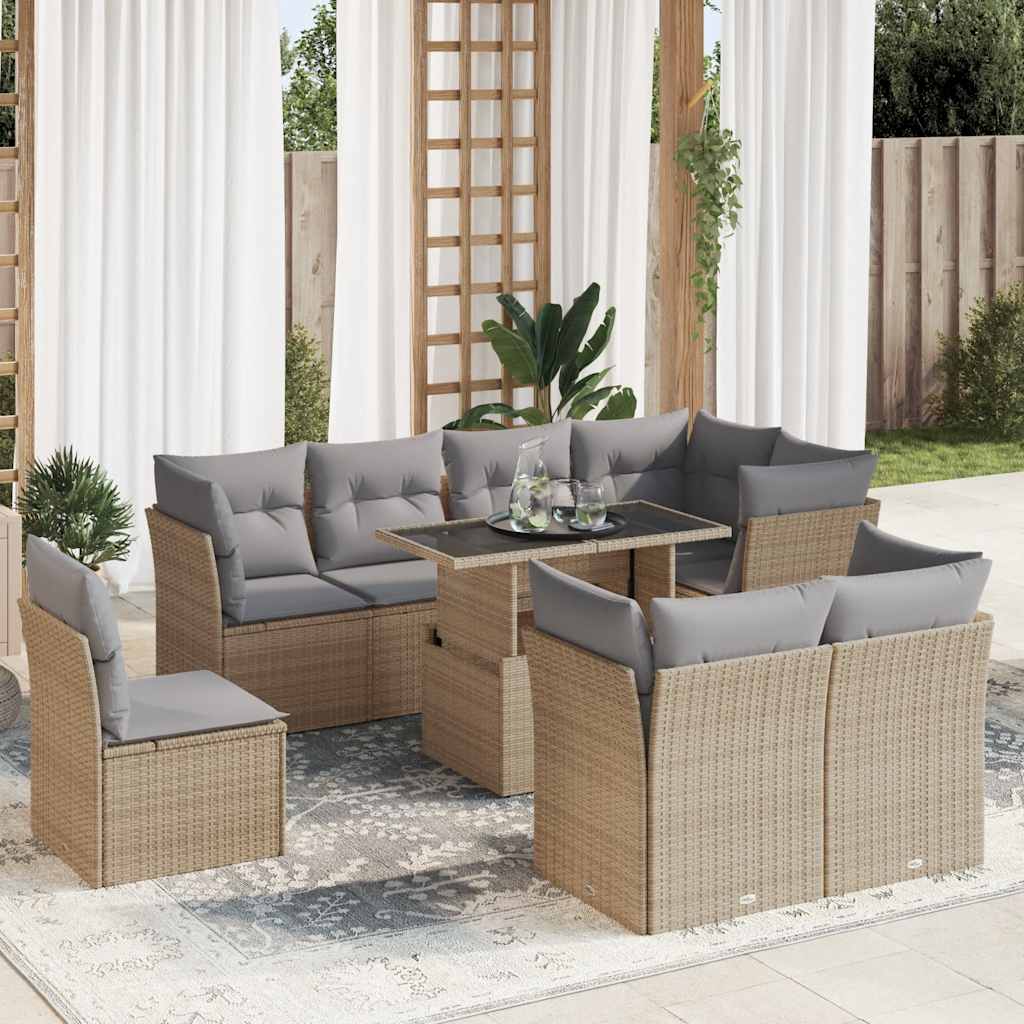 Set Canapele De Grădină, 9 Piese, Cu Perne, , Poliratan