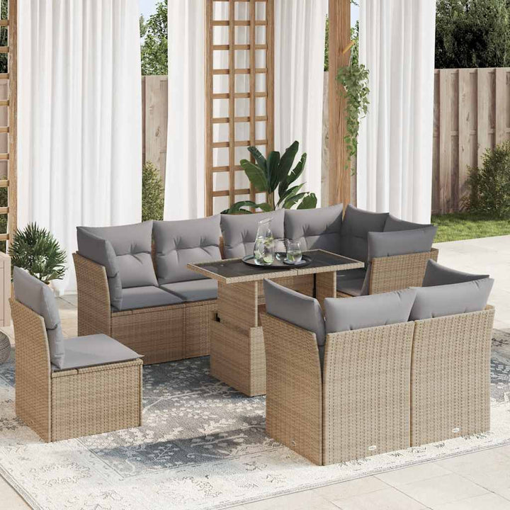 Set Canapele De Grădină, 9 Piese, Cu Perne, , Poliratan