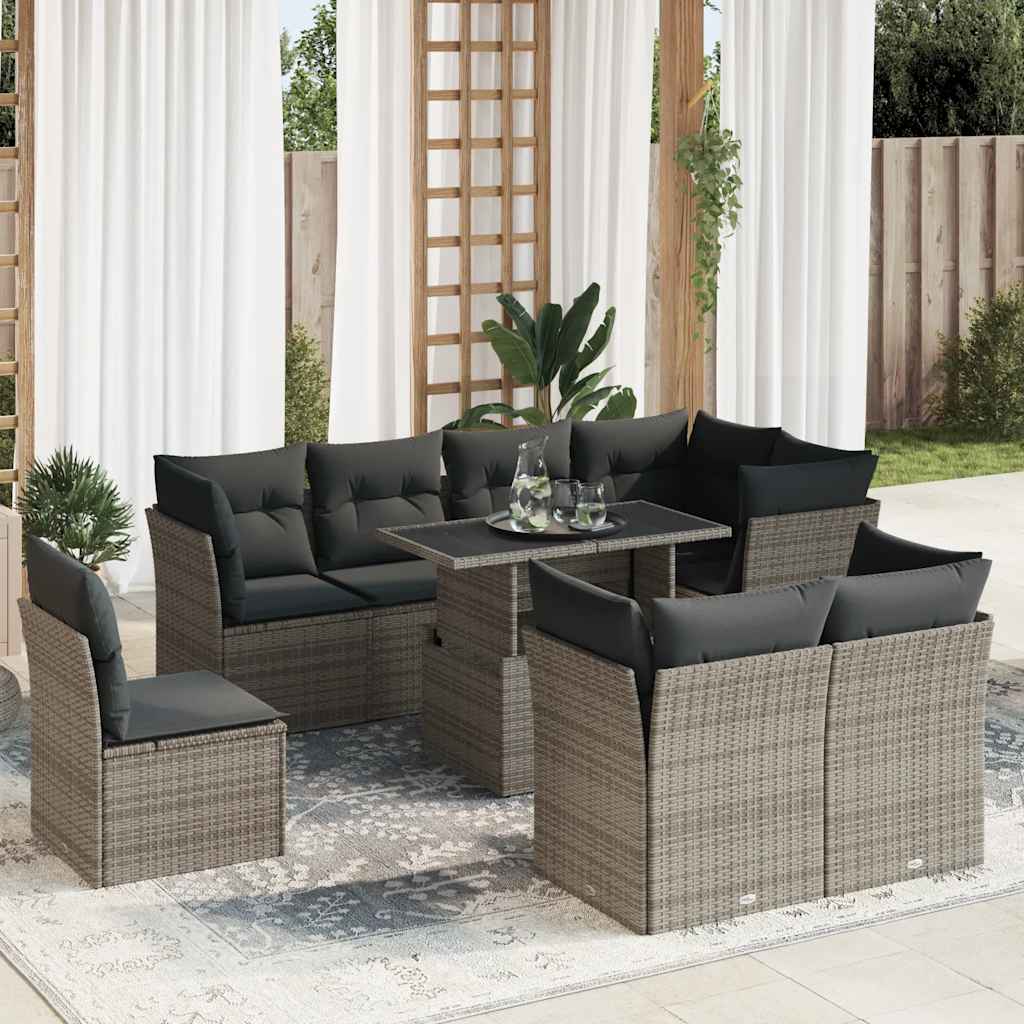 Set Canapele De Grădină, 9 Piese, Cu Perne, , Poliratan