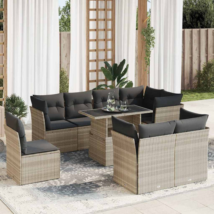 Set Canapele De Grădină, 9 Piese, Cu Perne, , Poliratan