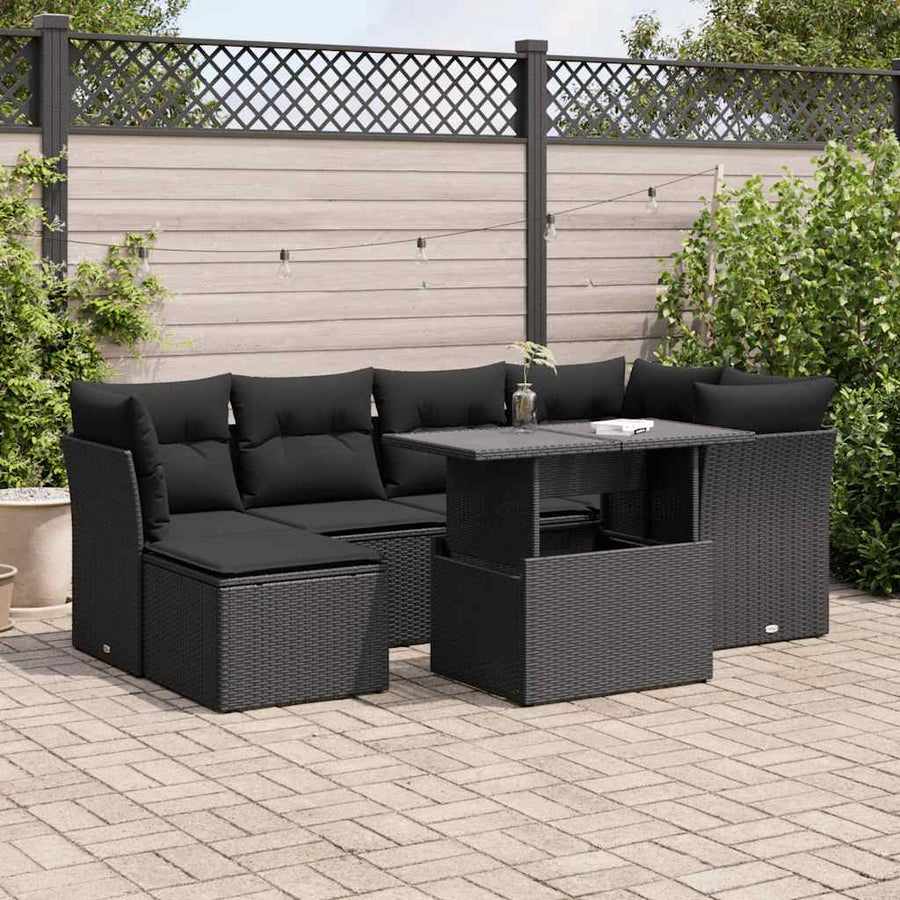 Set Canapele De Grădină Cu Perne, 7 Piese, , Poliratan