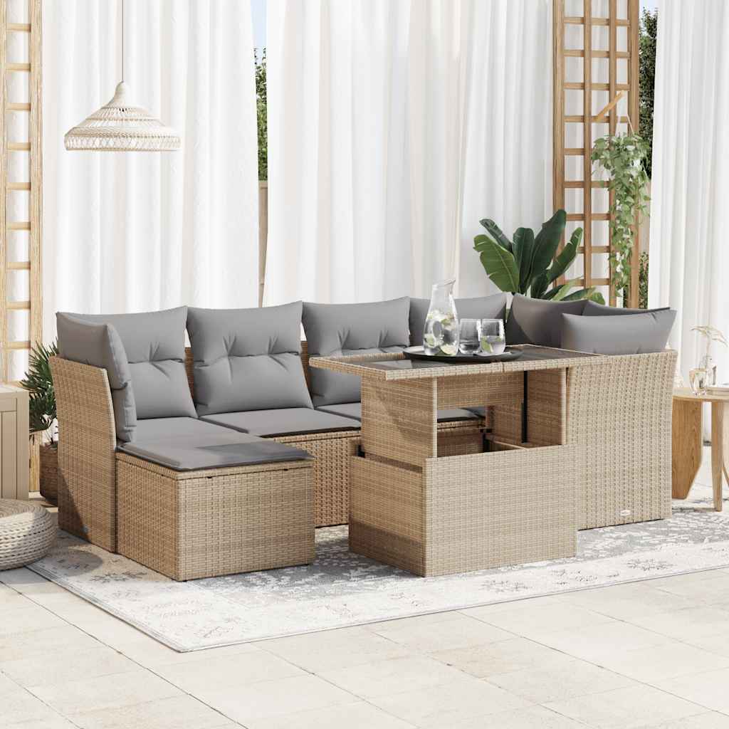 Set Canapele De Grădină Cu Perne, 7 Piese, , Poliratan