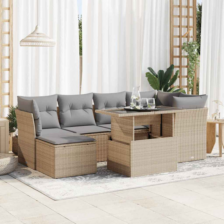 Set Canapele De Grădină Cu Perne, 7 Piese, , Poliratan