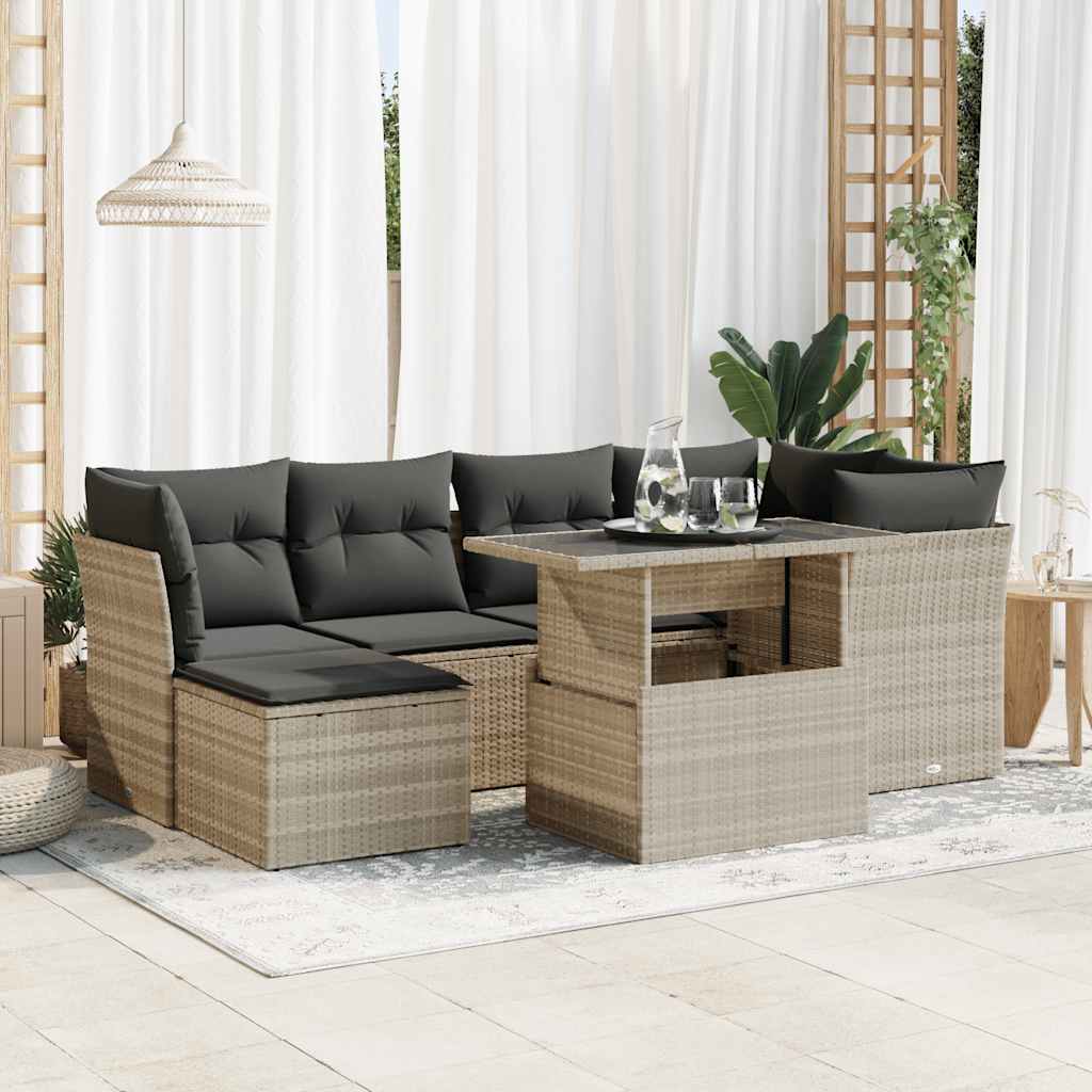 Set Canapele De Grădină Cu Perne, 7 Piese, , Poliratan