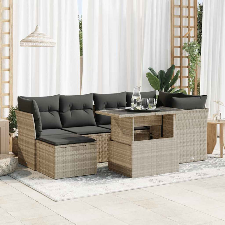 Set Canapele De Grădină Cu Perne, 7 Piese, , Poliratan
