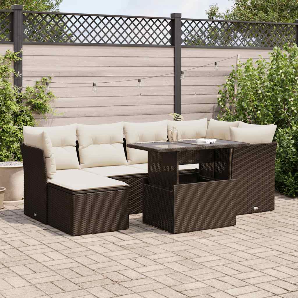 Set Canapele De Grădină Cu Perne, 7 Piese, , Poliratan