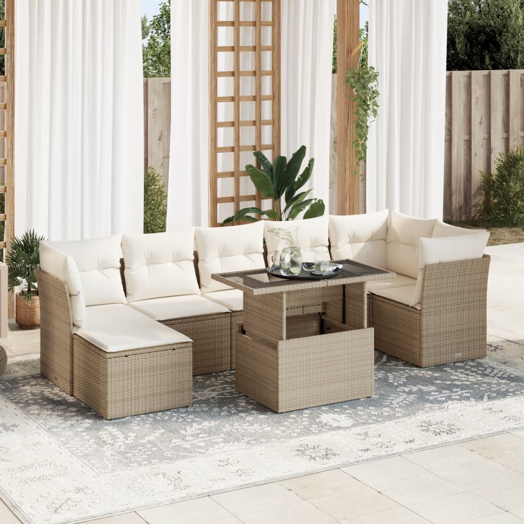 Set Mobilier De Grădină Cu Perne, 8 Piese, , Poliratan